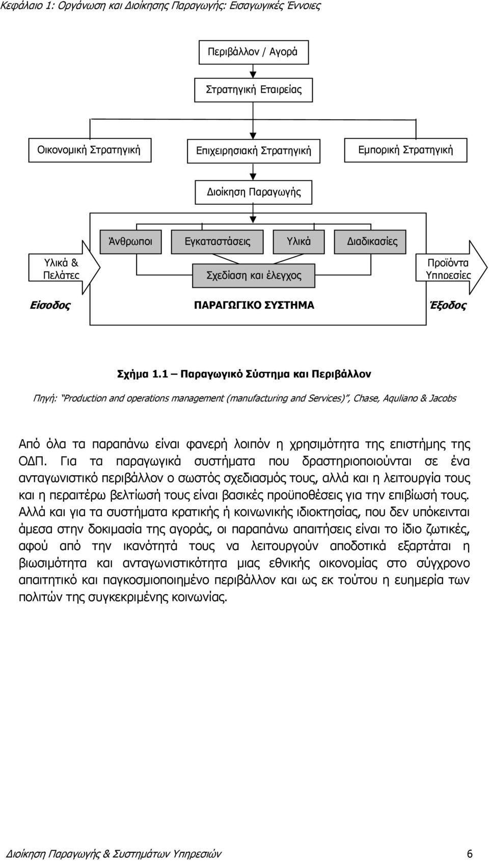 1 Παραγωγικό Σύστημα και Περιβάλλον Πηγή: Production and operations management (manufacturing and Services), Chase, Aquliano & Jacobs Από όλα τα παραπάνω είναι φανερή λοιπόν η χρησιμότητα της