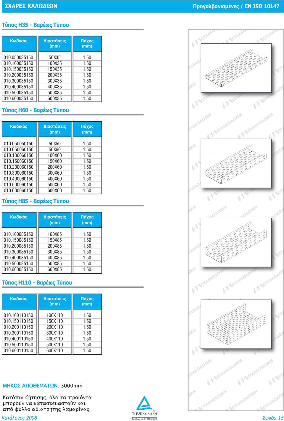 50 010.200060150 200X60 1.50 010.300060150 300X60 1.50 010.400060150 400X60 1.50 010.500060150 500X60 1.50 010.600060150 600X60 1.50 Τύπος H85 - Βαρέως Τύπου 010.100085150 100X85 1.50 010.150085150 150X85 1.