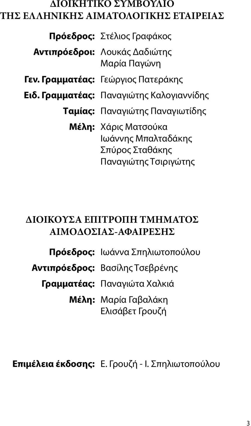 Γραμματέας: Παναγιώτης Καλογιαννίδης Ταμίας: Παναγιώτης Παναγιωτίδης Μέλη: Χάρις Ματσούκα Ιωάννης Μπαλταδάκης Σπύρος Σταθάκης Παναγιώτης