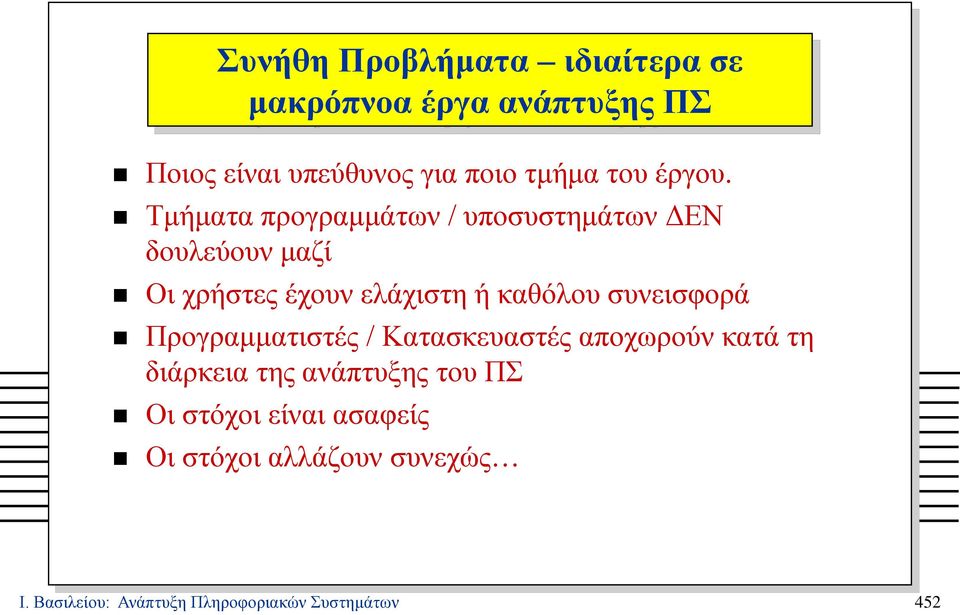 Τμήματα προγραμμάτων / υποσυστημάτων ΔΕΝ δουλεύουν μαζί Οι χρήστες έχουν ελάχιστη ή καθόλου