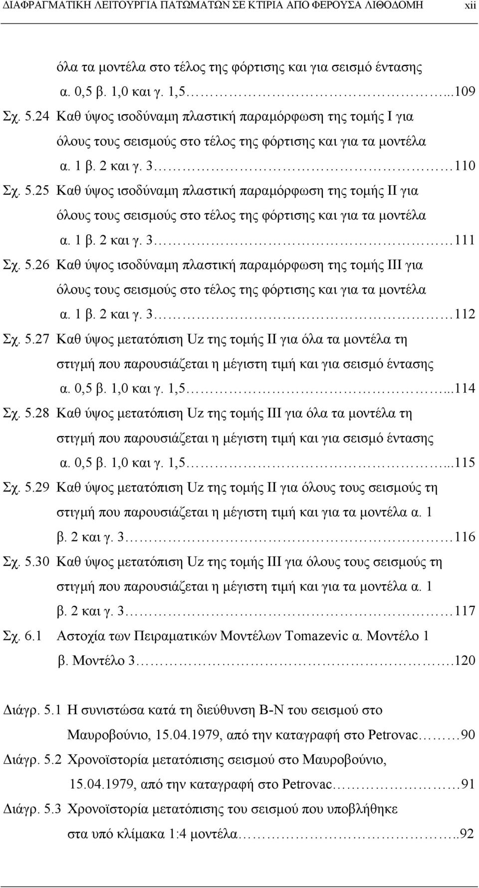 25 Καθ ύψος ισοδύναµη πλαστική παραµόρφωση της τοµής ΙI για όλους τους σεισµούς στο τέλος της φόρτισης και για τα µοντέλα α. 1 β. 2 και γ. 3 111 Σχ. 5.