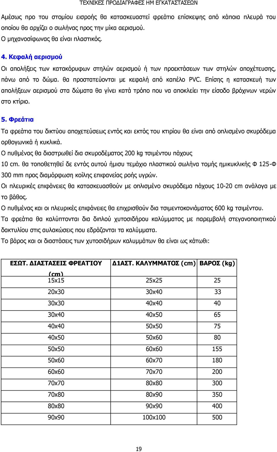 Επίσης η κατασκευή των απολήξεων αερισμού στα δώματα θα γίνει κατά τρόπο που να αποκλείει την είσοδο βρόχινων νερών στο κτίριο. 5.