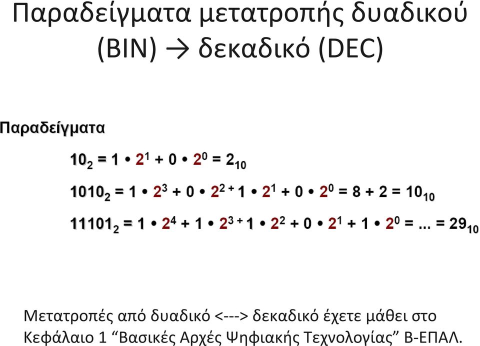 <---> δεκαδικό έχετε μάθει στο Κεφάλαιο