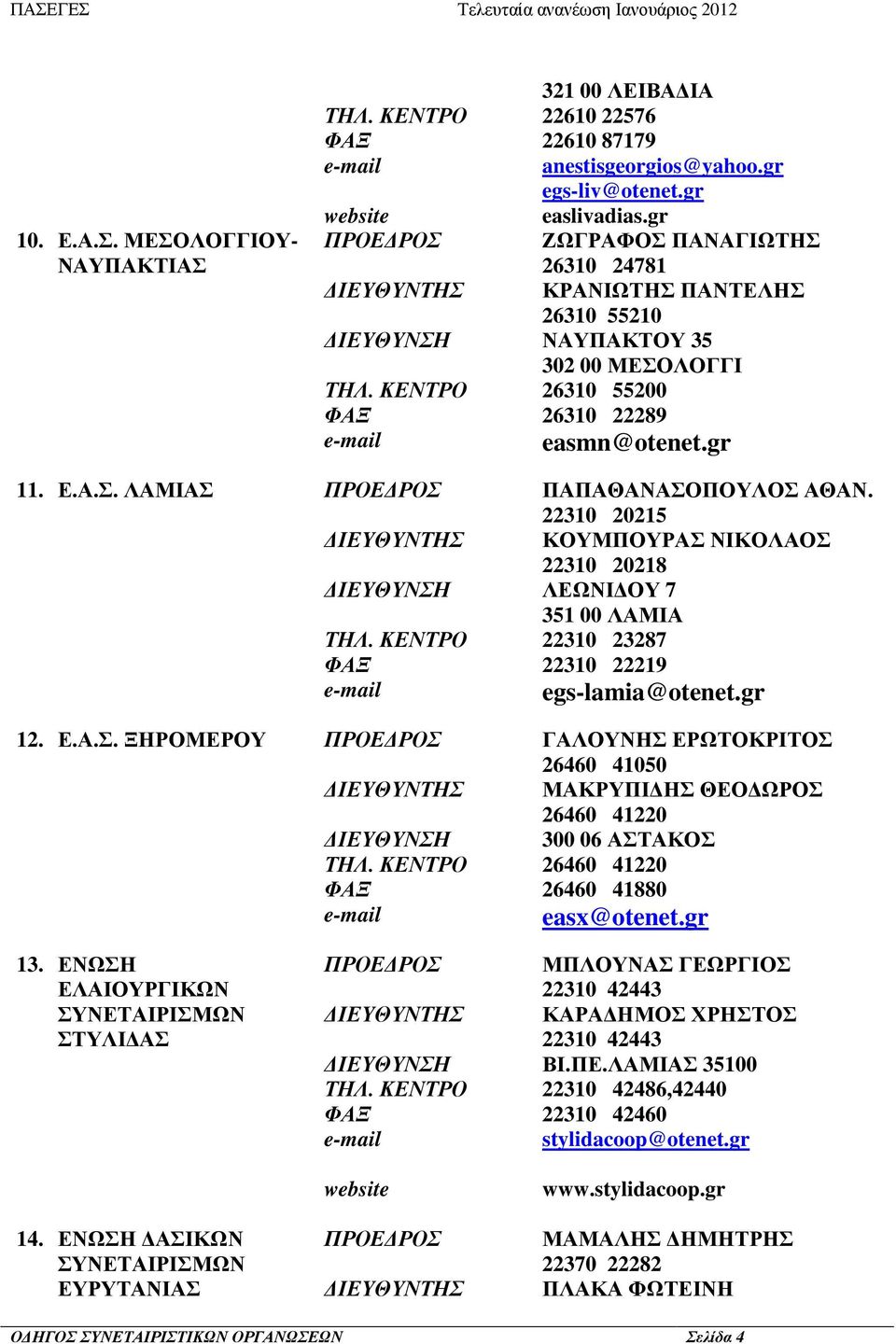 22310 20215 ΚΟΥΜΠΟΥΡΑΣ ΝΙΚΟΛΑΟΣ 22310 20218 ΛΕΩΝΙ ΟΥ 7 351 00 ΛΑΜΙΑ 22310 23287 22310 22219 egs-lamia@otenet.