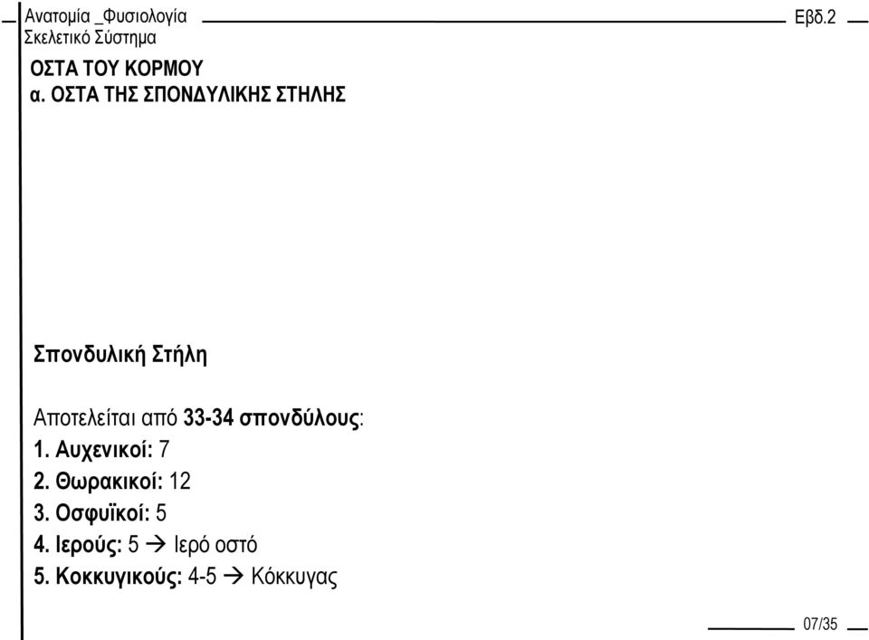 Αυχενικοί: 7 2. Θωρακικοί: 12 3. Οσφυϊκοί: 5 4.