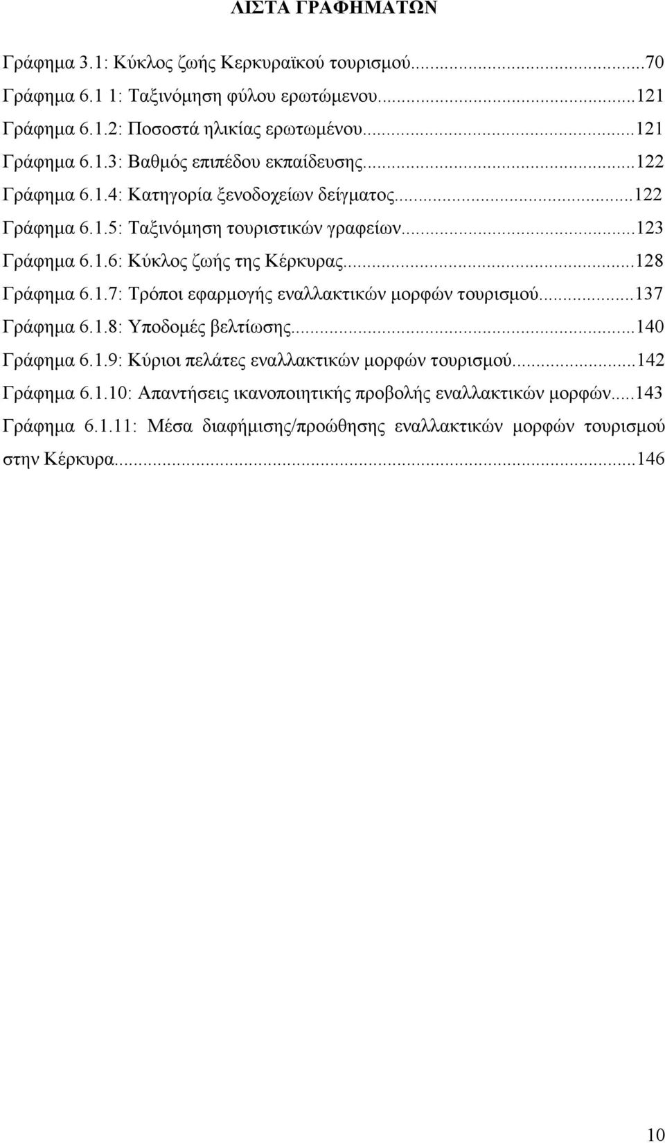 ..137 Γράφηµα 6.1.8: Υποδοµές βελτίωσης...140 Γράφηµα 6.1.9: Κύριοι πελάτες εναλλακτικών µορφών τουρισµού...142 Γράφηµα 6.1.10: Απαντήσεις ικανοποιητικής προβολής εναλλακτικών µορφών.