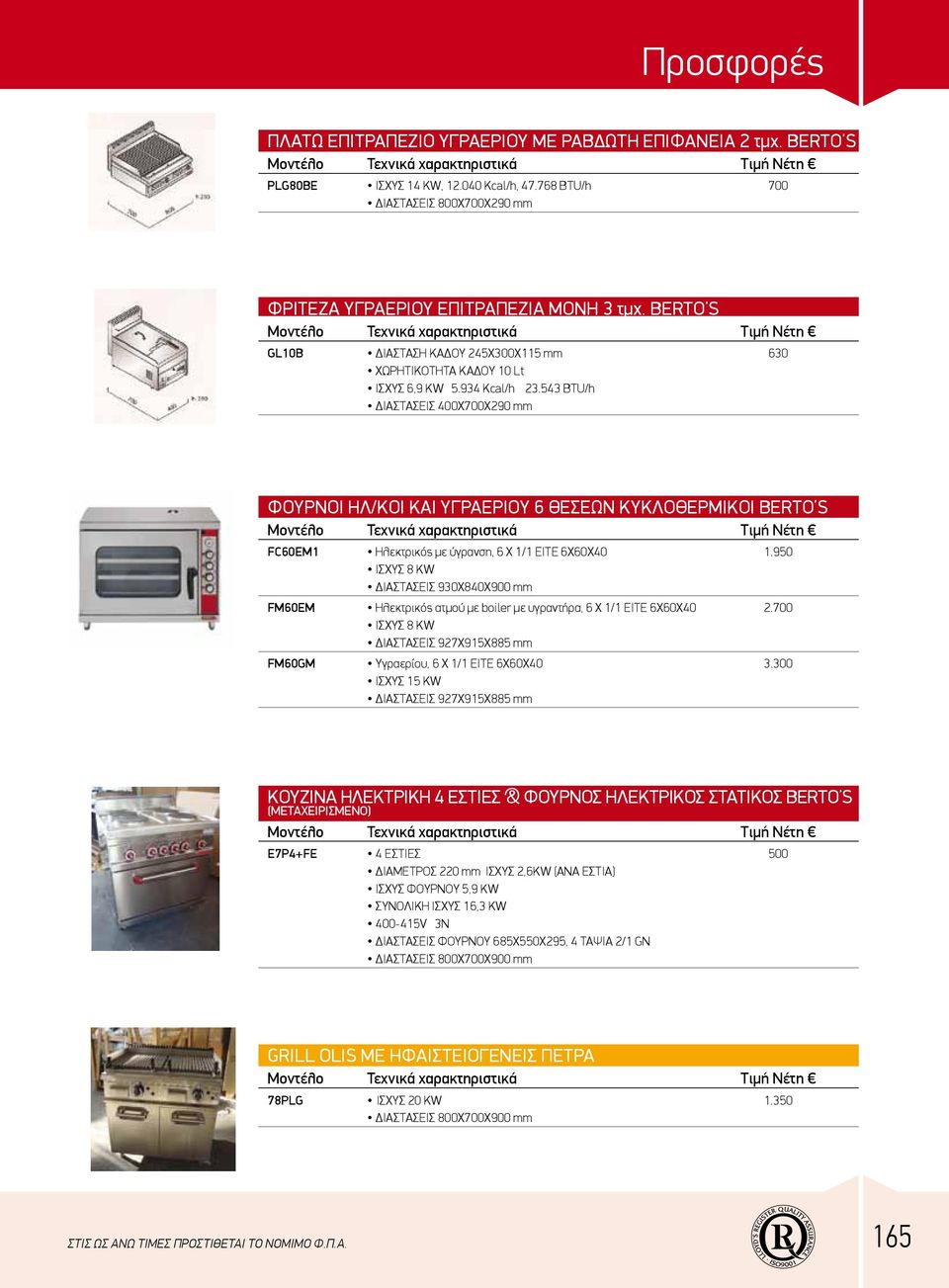 543 BTU/h ΔΙΑΣΤΑΣΕΙΣ 400Χ700Χ290 mm ΦΟΥΡΝΟΙ ΗΛ/ΚΟΙ ΚΑΙ ΥΓΡΑΕΡΙΟΥ 6 ΘΕΣΕΩΝ ΚΥΚΛΟΘΕΡΜΙΚΟΙ BERTO S FC60ΕM1 Ηλεκτρικός με ύγρανση, 6 Χ 1/1 ΕΙΤΕ 6Χ60Χ40 1.