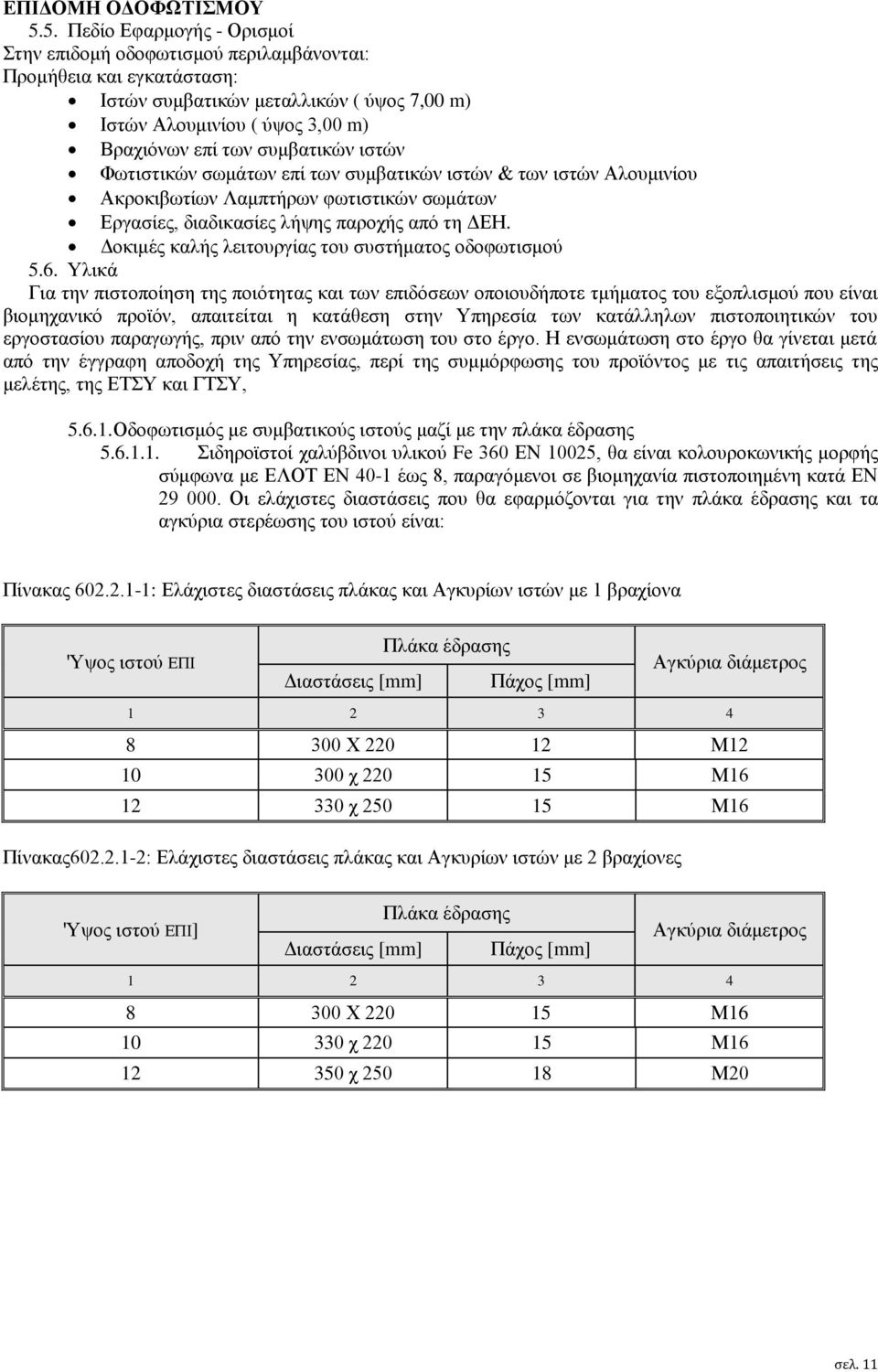 συμβατικών ιστών Φωτιστικών σωμάτων επί των συμβατικών ιστών & των ιστών Αλουμινίου Ακροκιβωτίων Λαμπτήρων φωτιστικών σωμάτων Εργασίες, διαδικασίες λήψης παροχής από τη ΔΕΗ.