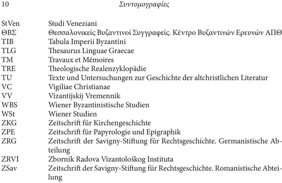 altchristlichen Literatur Vigiliae Christianae Vizantijskij Vremennik Wiener Byzantinistische Studien Wiener Studien Zeitschrift für Kirchengeschichte Zeitschrift für