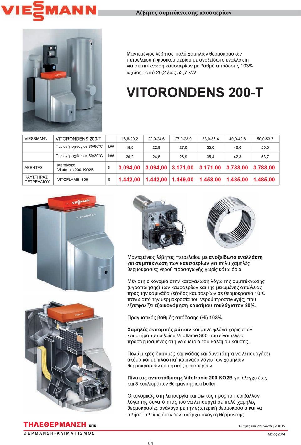 kw 20,2 24,6 28,9 35,4 42,8 53,7 ΛΕΒΗΤΑΣ ΚΑΥΣΤΗΡΑΣ ΠΕΤΡΕΛΑΙΟΥ Με πίνακα Vitotronic 200 KO2B 3.094,00 3.094,00 3.171,00 3.171,00 3.788,00 3.788,00 VITOFLAME 300 1.442,00 1.442,00 1.449,00 1.458,00 1.
