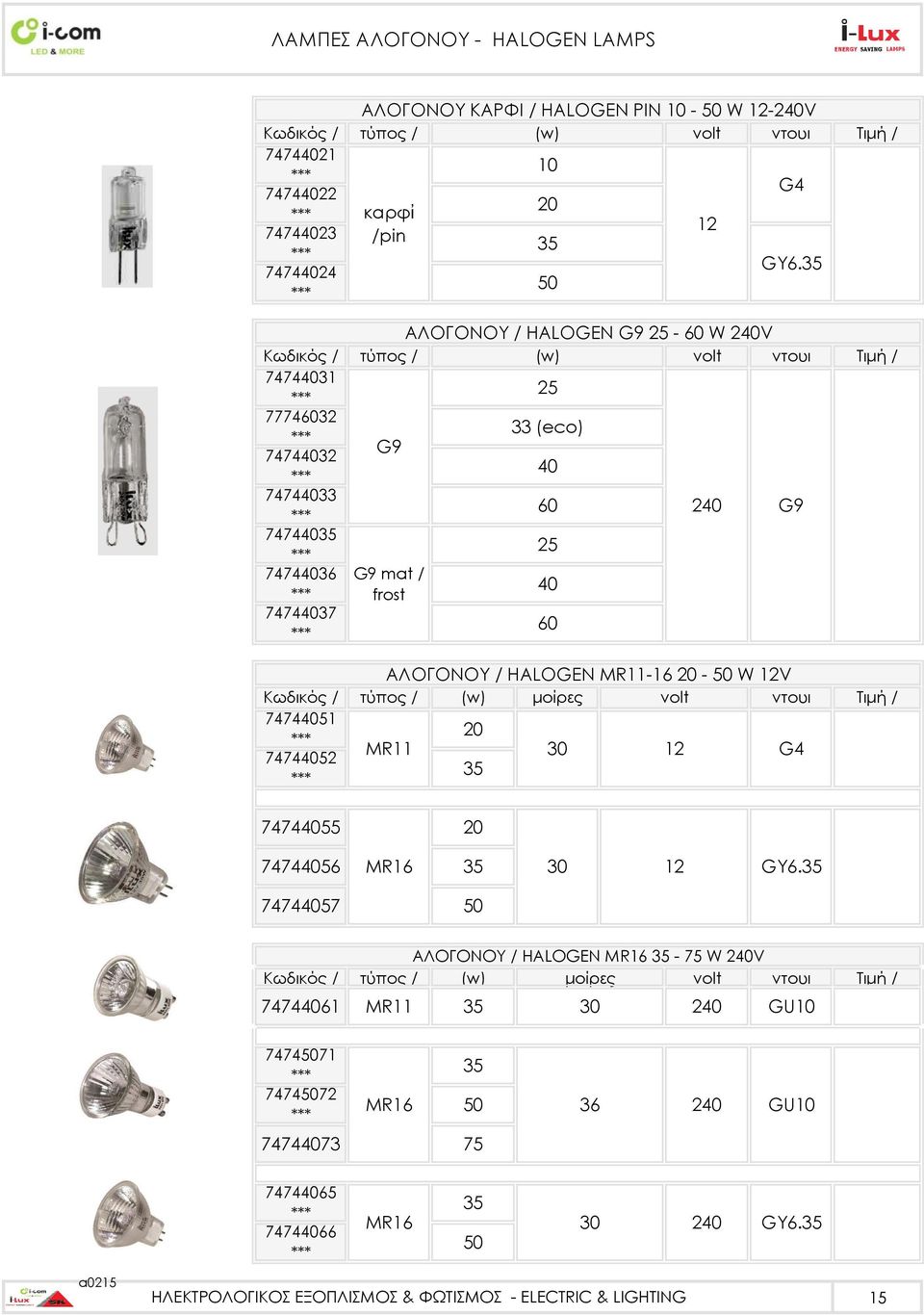 ντουι MR11 30 12 G4 35 20 20 35 50 ΑΛΟΓΟΝΟΥ / HALOGEN G9 25-60 W 240V 25 40 60 25 40 60 12 240 GY6.35 G9 74744056 MR16 35 74744057 50 30 12 GY6.