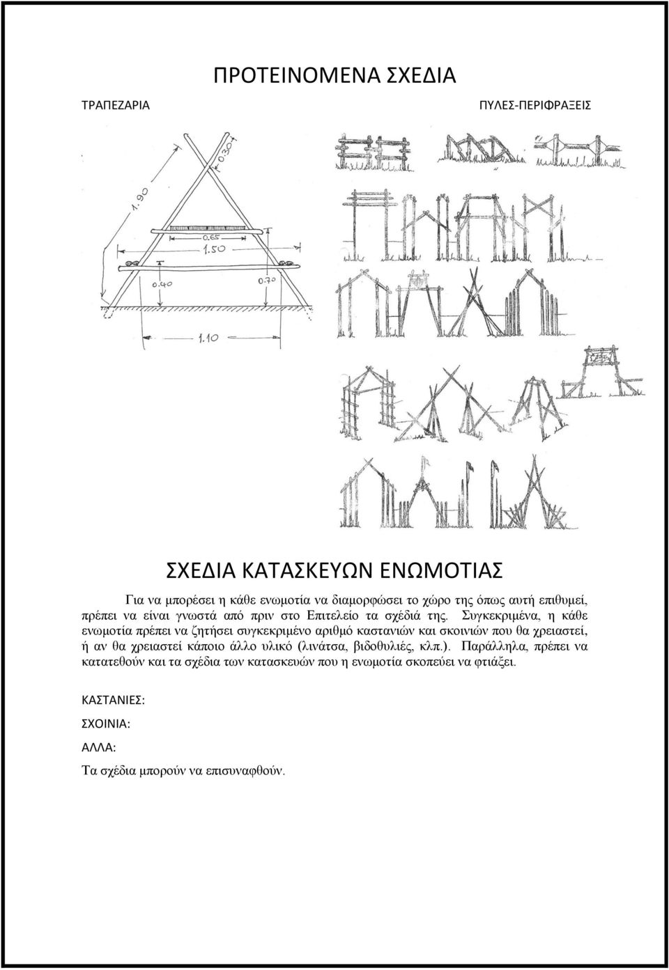 Συγκεκριμένα, η κάθε ενωμοτία πρέπει να ζητήσει συγκεκριμένο αριθμό καστανιών και σκοινιών που θα χρειαστεί, ή αν θα χρειαστεί κάποιο