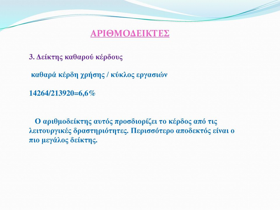 εργασιών 14264/213920=6,6% Ο αριθμοδείκτης αυτός