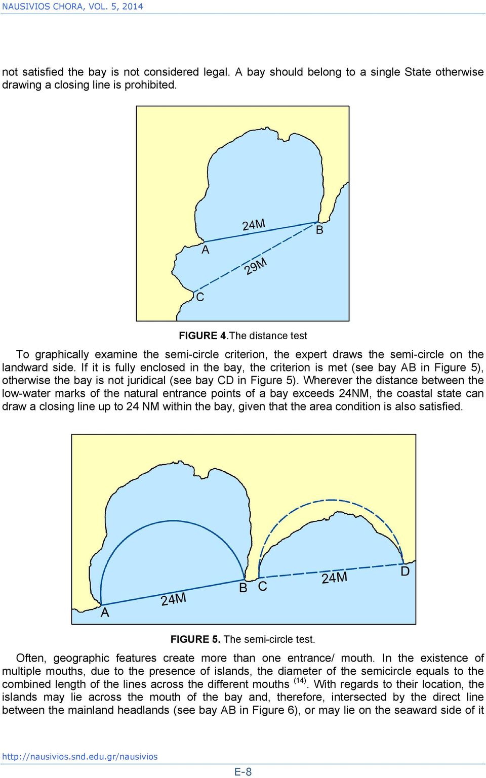 If it is fully enclosed in the bay, the criterion is met (see bay AB in Figure 5), otherwise the bay is not juridical (see bay CD in Figure 5).