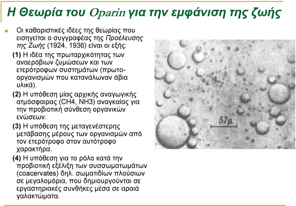 (2) Η υπόθεση µίας αρχικής αναγωγικής ατµόσφαιρας (CH4, NH3) αναγκαίας για την προβιοτική σύνθεση οργανικών ενώσεων.