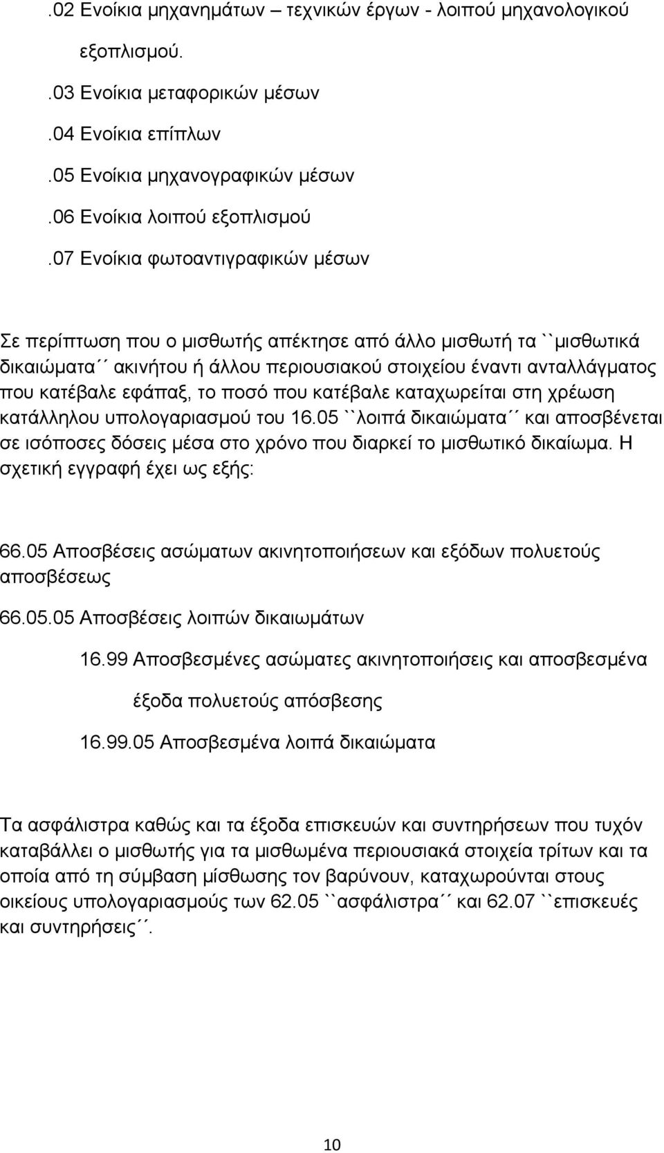 ποσό που κατέβαλε καταχωρείται στη χρέωση κατάλληλου υπολογαριασμού του 16.05 ``λοιπά δικαιώματα και αποσβένεται σε ισόποσες δόσεις μέσα στο χρόνο που διαρκεί το μισθωτικό δικαίωμα.