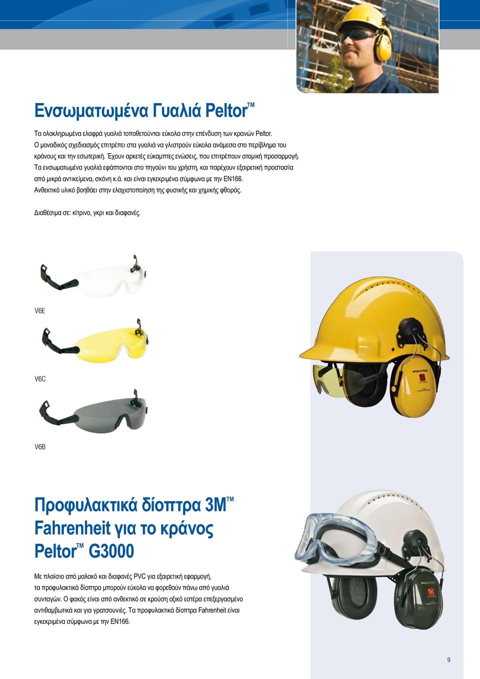 Τα ενσωματωμένα γυαλιά εφάπτονται στο πηγούνι του χρήστη, και παρέχουν εξαιρετική προστασία από μικρά αντικείμενα, σκόνη κ.ά. και είναι εγκεκριμένα σύμφωνα με την EN166.