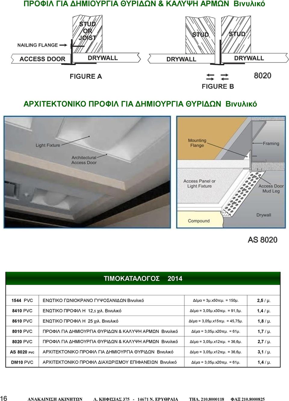 8010 ΠΡΟΦΙΛ ΓΙΑ ΔΗΜΙΟΥΡΓΙΑ ΘΥΡΙΔΩΝ & ΚΑΛΥΨΗ ΑΡΜΩΝ Βινυλικό Δέμα = 3,05μ.x20τεμ. = 61μ. 1,7 / μ. 8020 ΠΡΟΦΙΛ ΓΙΑ ΔΗΜΙΟΥΡΓΙΑ ΘΥΡΙΔΩΝ & ΚΑΛΥΨΗ ΑΡΜΩΝ Βινυλικό Δέμα = 3,05μ.x12τεμ. = 36,6μ. 2,7 / μ.