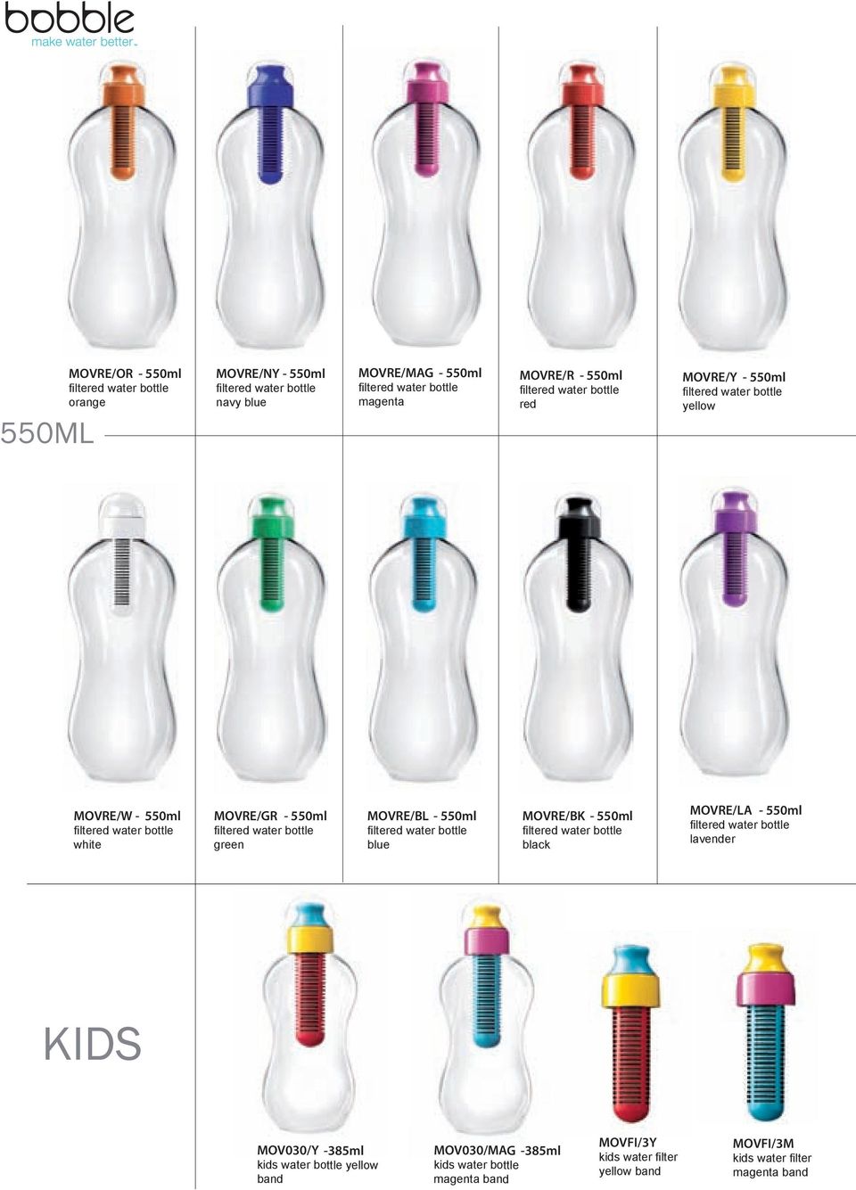 550ml black MOVRE/LA - 550ml lavender KIDS MOV030/Y -385ml kids water bottle yellow band MOV030/MAG