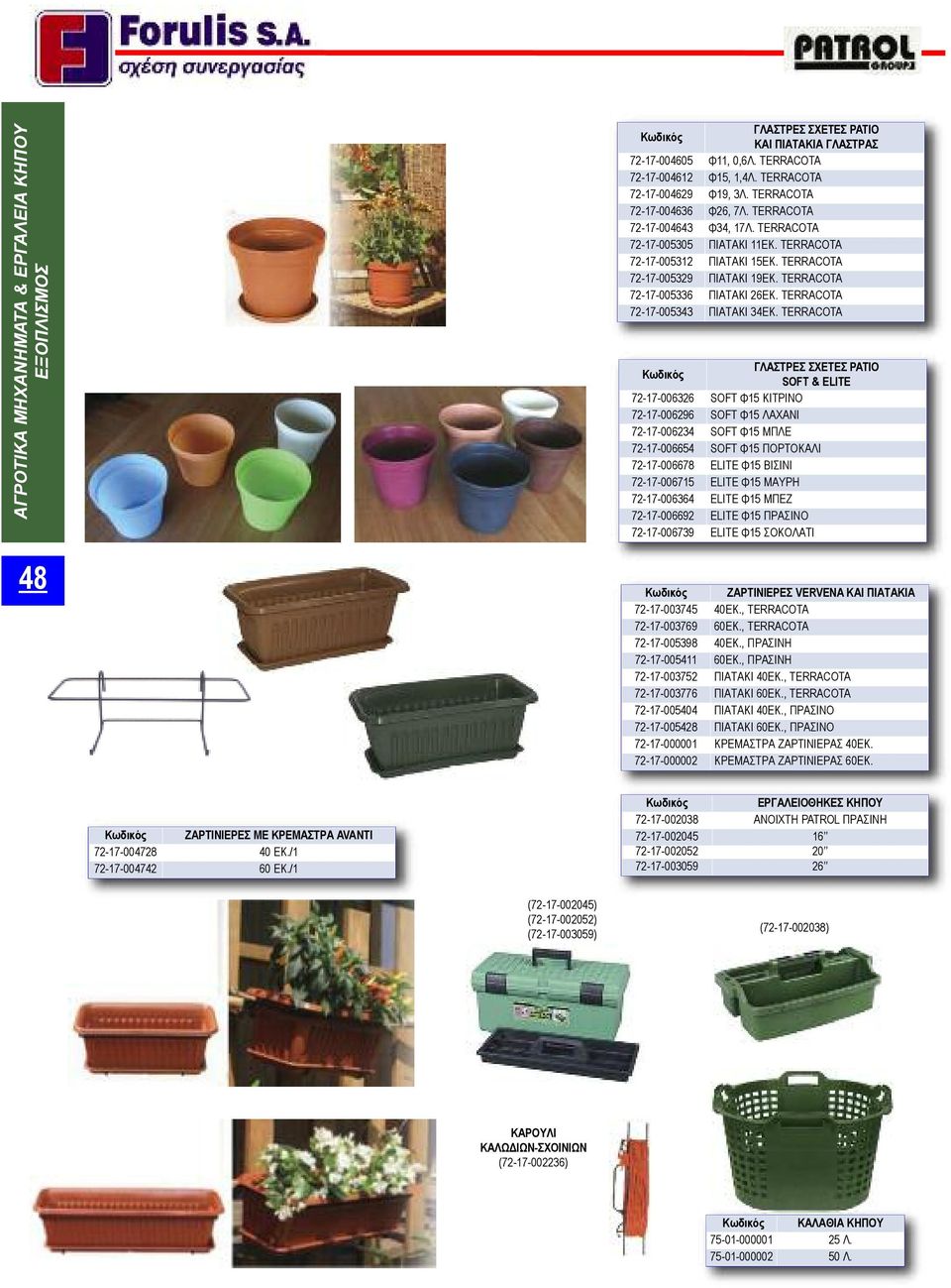 TERRACOTA ΓΛΑΣΤΡΕΣ ΣΧΕΤΕΣ PATIO SOFT & ELITE 72-17-006326 SOFT Φ15 ΚΙΤΡΙΝΟ 72-17-006296 SOFT Φ15 ΛΑΧΑΝΙ 72-17-006234 SOFT Φ15 ΜΠΛΕ 72-17-006654 SOFT Φ15 ΠΟΡΤΟΚΑΛΙ 72-17-006678 ELITE Φ15 ΒΙΣΙΝΙ