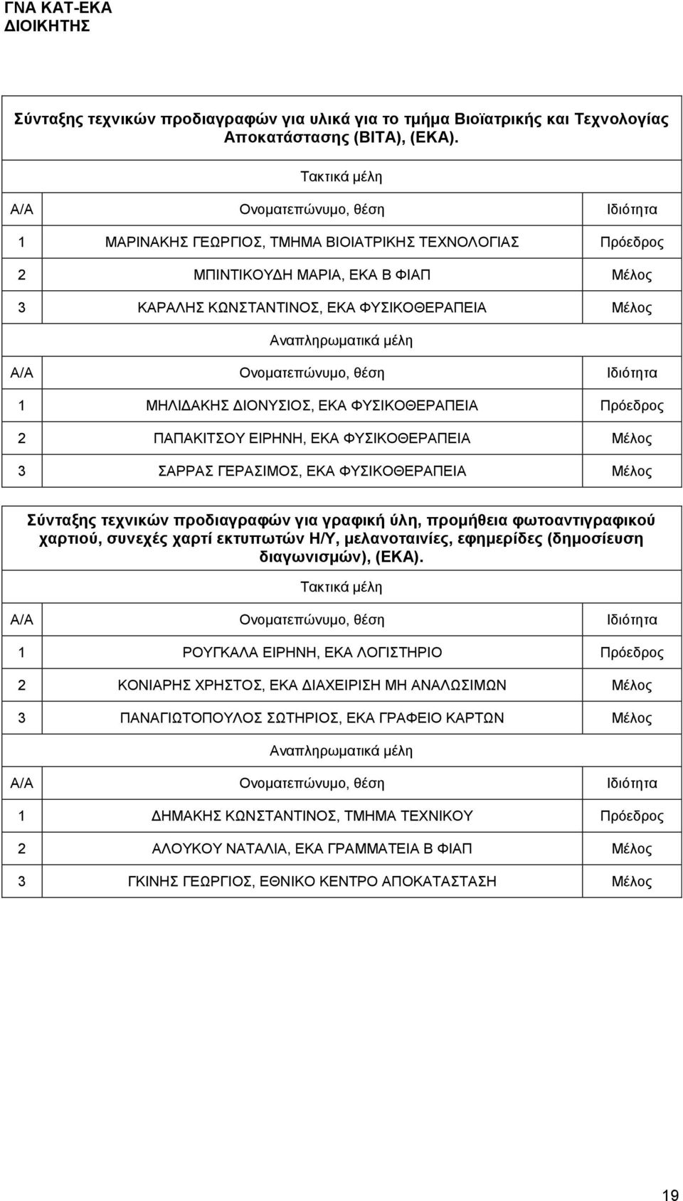 2 ΠΑΠΑΚΙΤΣΟΥ ΕΙΡΗΝΗ, ΕΚΑ ΦΥΣΙΚΟΘΕΡΑΠΕΙΑ Μέλος 3 ΣΑΡΡΑΣ ΓΕΡΑΣΙΜΟΣ, ΕΚΑ ΦΥΣΙΚΟΘΕΡΑΠΕΙΑ Μέλος Σύνταξης τεχνικών προδιαγραφών για γραφική ύλη, προμήθεια φωτοαντιγραφικού χαρτιού, συνεχές χαρτί εκτυπωτών