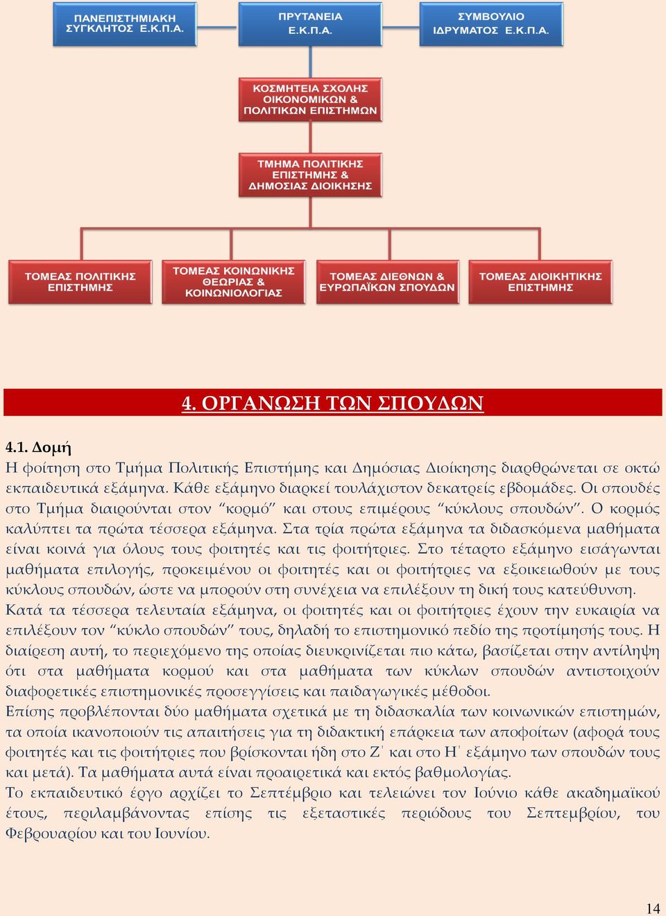 Στα τρία πρώτα εξάμηνα τα διδασκόμενα μαθήματα είναι κοινά για όλους τους φοιτητές και τις φοιτήτριες.