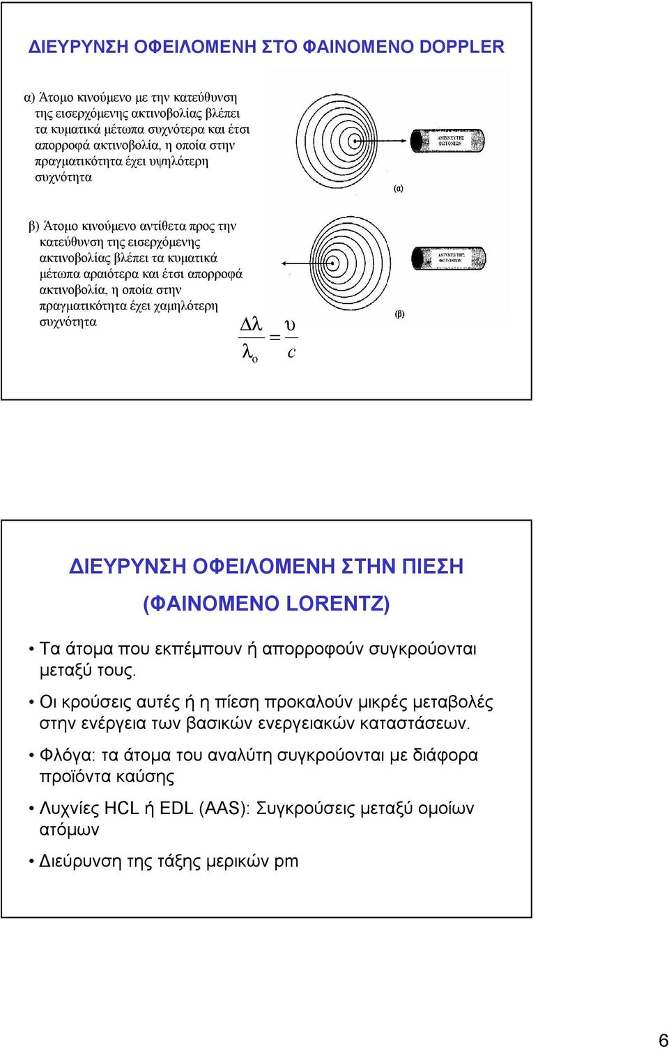 πραγματικότηταέχειχαμηλότερη συχνότητα λ λ ο = υ c ΔΙΕΥΡΥΝΣΗ ΟΦΕΙΛΟΜΕΝΗ ΣΤHN ΠΙΕΣΗ (ΦΑΙΝΟΜΕΝΟ LORENTZ) Τα άτομα που εκπέμπουν ήαπορροφούν συγκρούονται μεταξύ τους.