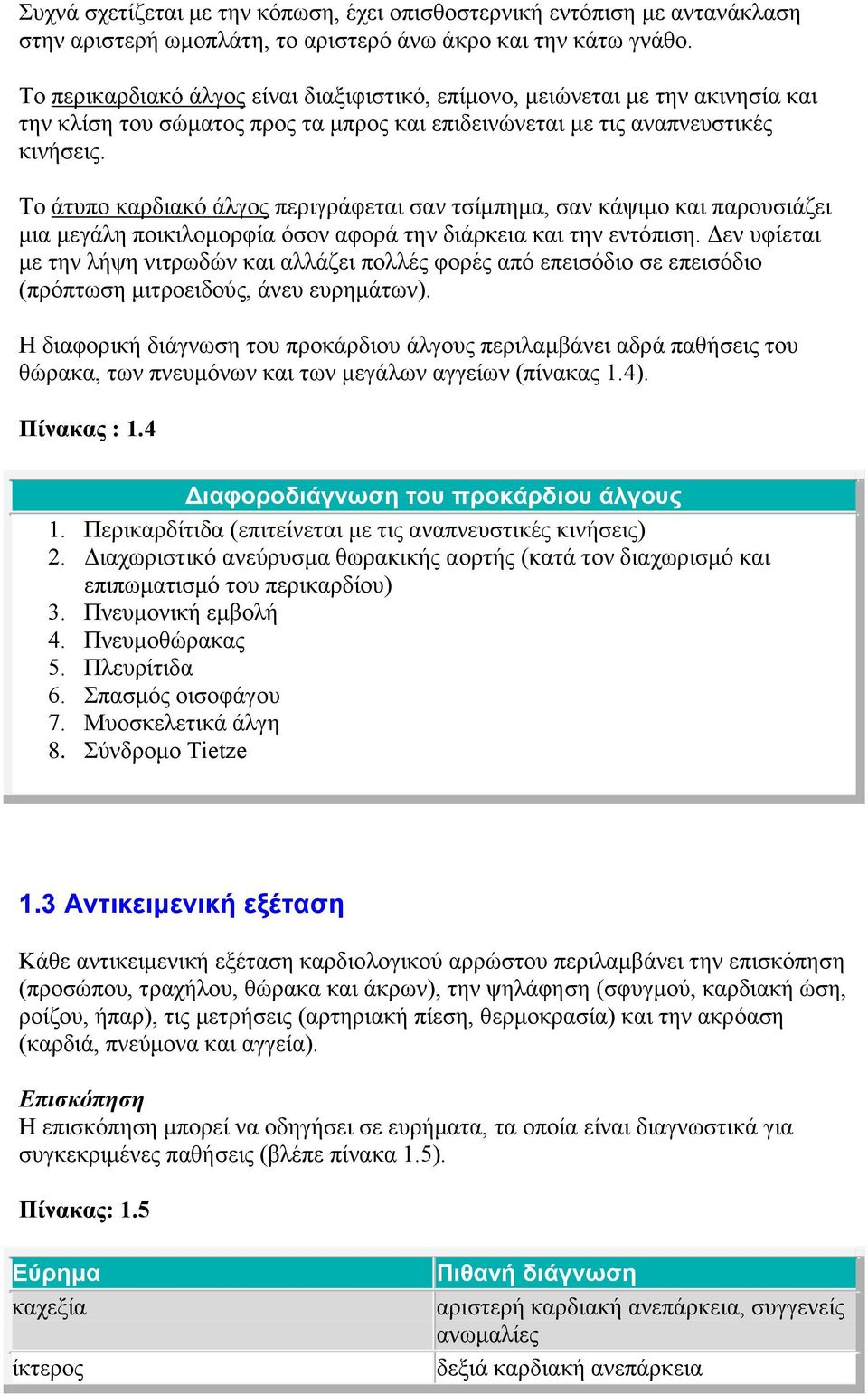 Το άτυπο καρδιακό άλγος περιγράφεται σαν τσίμπημα, σαν κάψιμο και παρουσιάζει μια μεγάλη ποικιλομορφία όσον αφορά την διάρκεια και την εντόπιση.