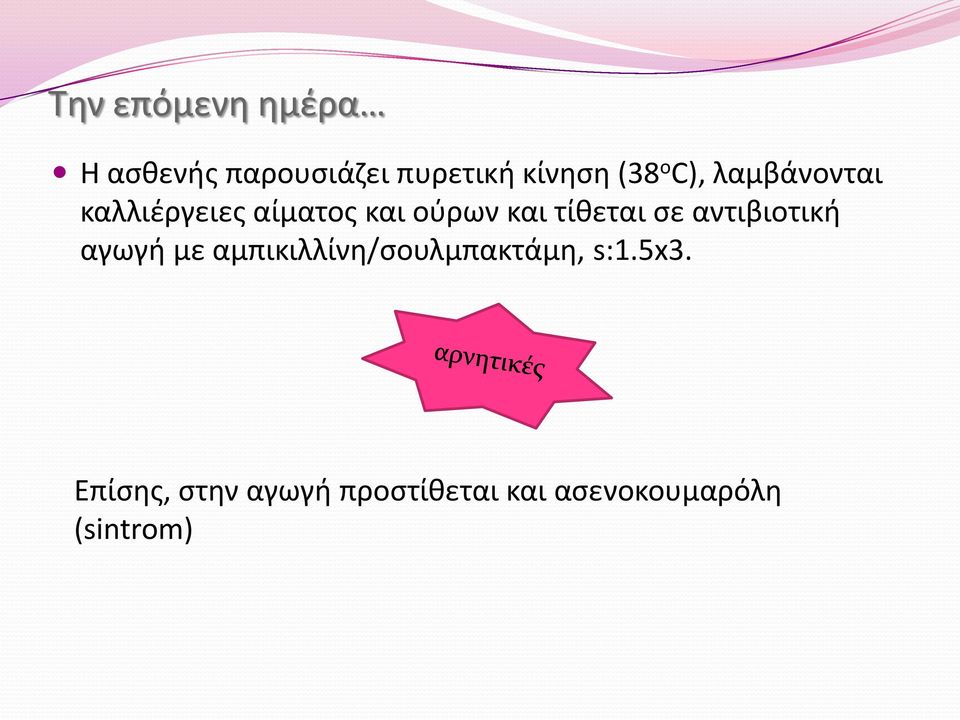 τίθεται σε αντιβιοτική αγωγή με αμπικιλλίνη/σουλμπακτάμη,