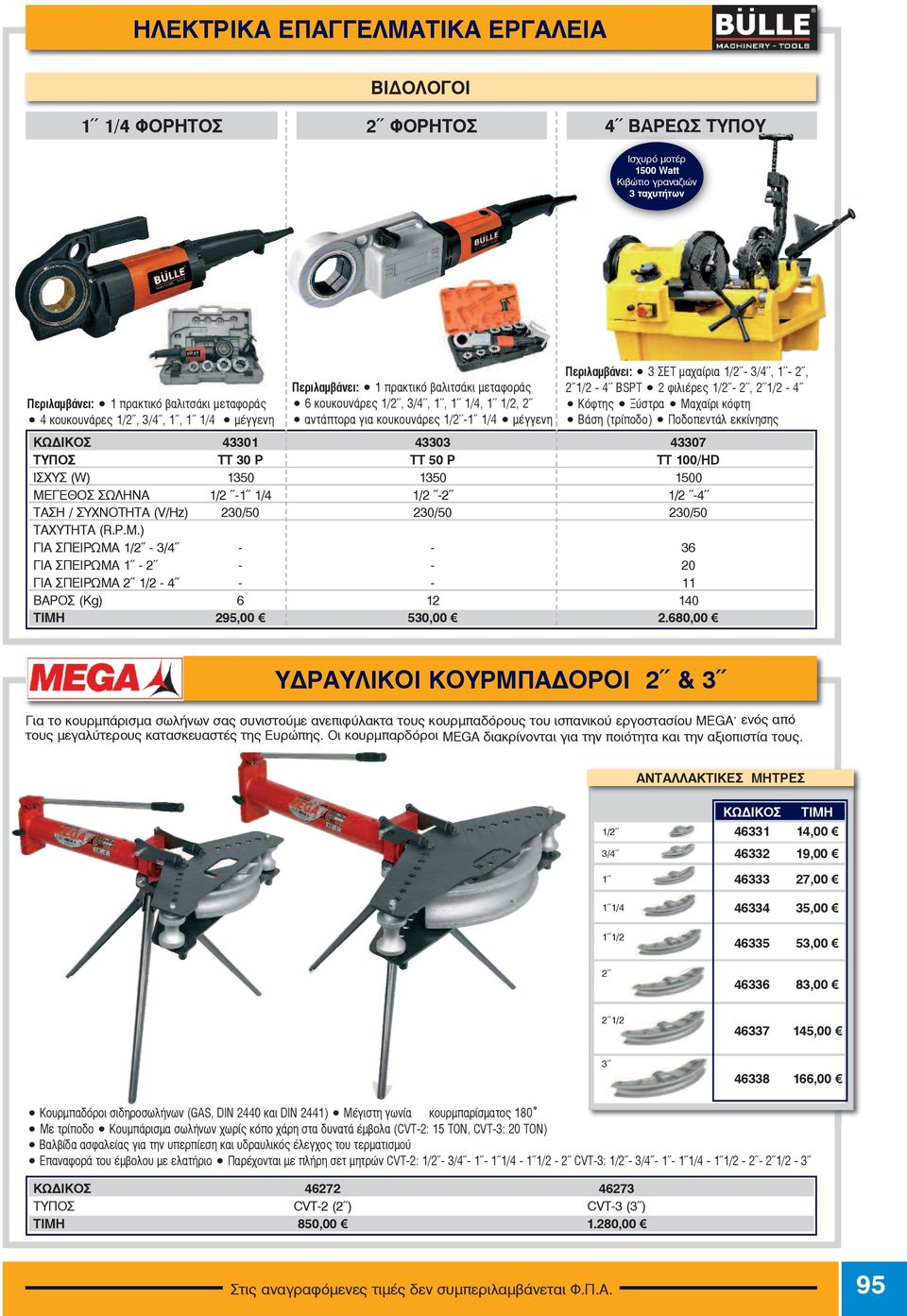 1/2-3/4~~, 1-2~~, 2~~1/2-4~~ BSPT 2 φιλιέρες 1/2 ~- 2~~, 2~~1/2-4~~ Κόφτης Ξύστρα Μαχαίρι κόφτη Βάση (τρίποδο) Ποδοπεντάλ εκκίνησης ÊÙÄÉÊÏÓ 43301 43303 43307 ÔÕÐÏÓ ΤΤ 30 P TT 50 P TT 100/HD É Ó ÕÓ