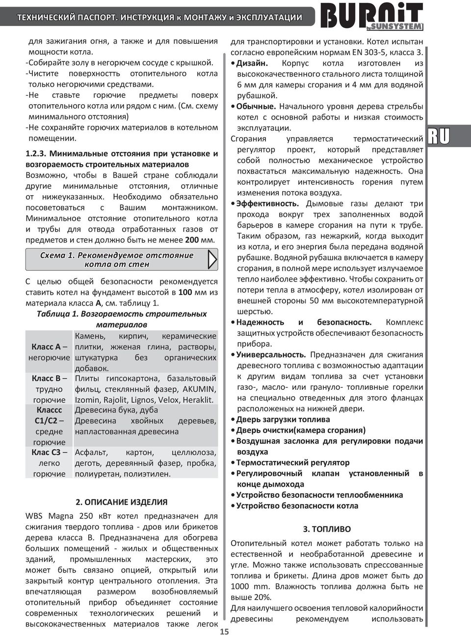 схему минимального отстояния) - Не сохраняйте горючих материалов в котельном помещении. 1.2.3.