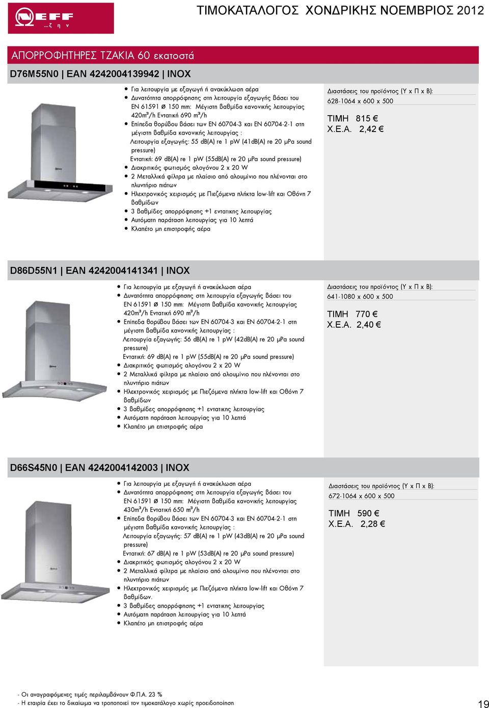 (41dB(A) re 20 µpa sound pressure) Εντατική: 69 db(a) re 1 pw (55dB(A) re 20 µpa sound pressure) Διακριτικός φωτισμός αλογόνου 2 x 20 W 2 Μεταλλικά φίλτρα με πλαίσιο από αλουμίνιο που πλένονται στο