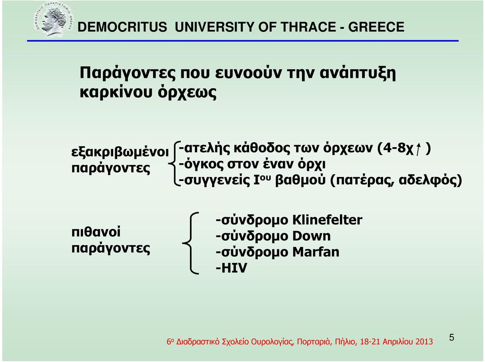 -όγκος στον έναν όρχι -συγγενείς Ι ου βαθµού (πατέρας, αδελφός)