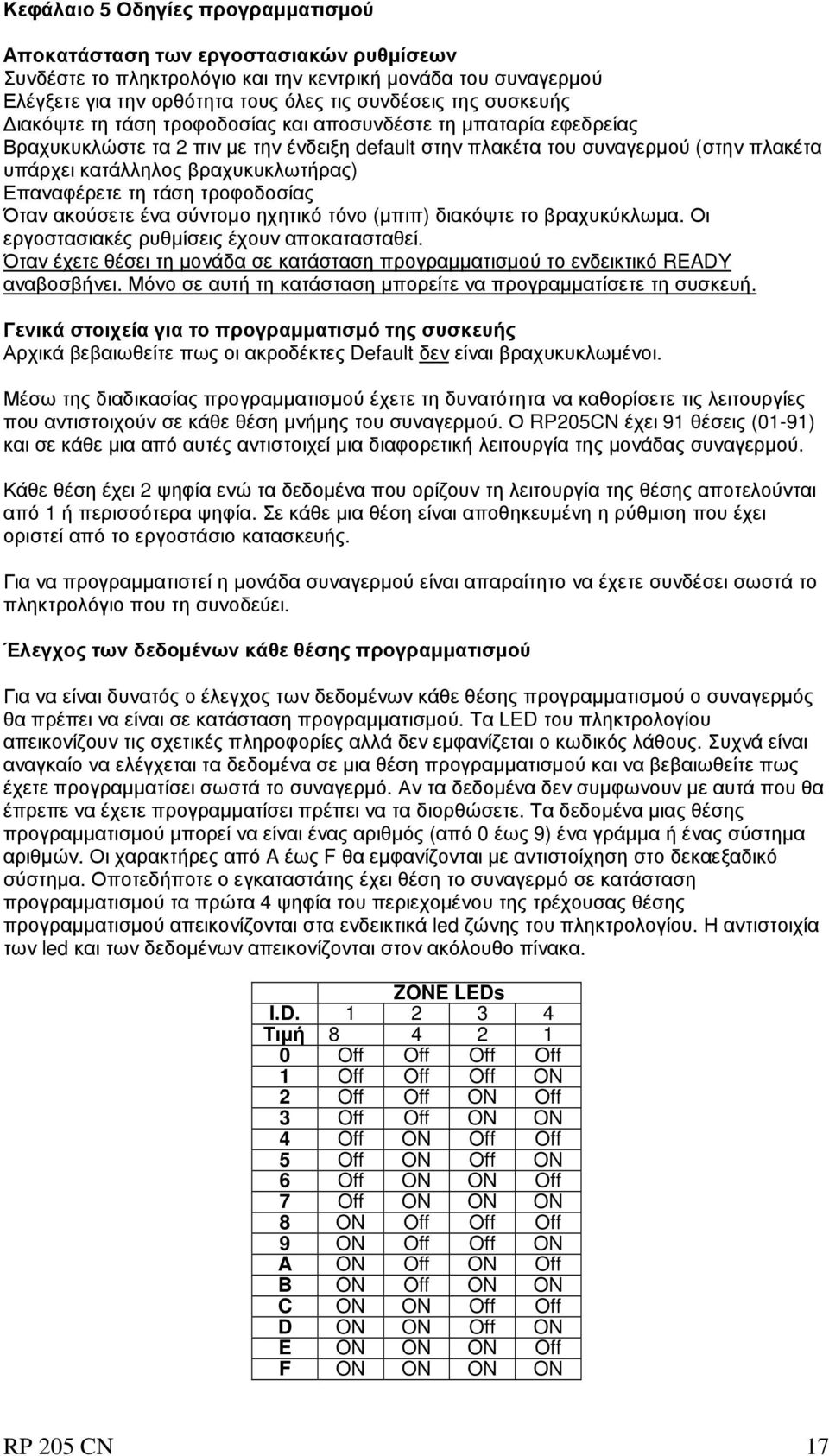 Επαναφέρετε τη τάση τροφοδοσίας Όταν ακούσετε ένα σύντοµο ηχητικό τόνο (µπιπ) διακόψτε το βραχυκύκλωµα. Οι εργοστασιακές ρυθµίσεις έχουν αποκατασταθεί.