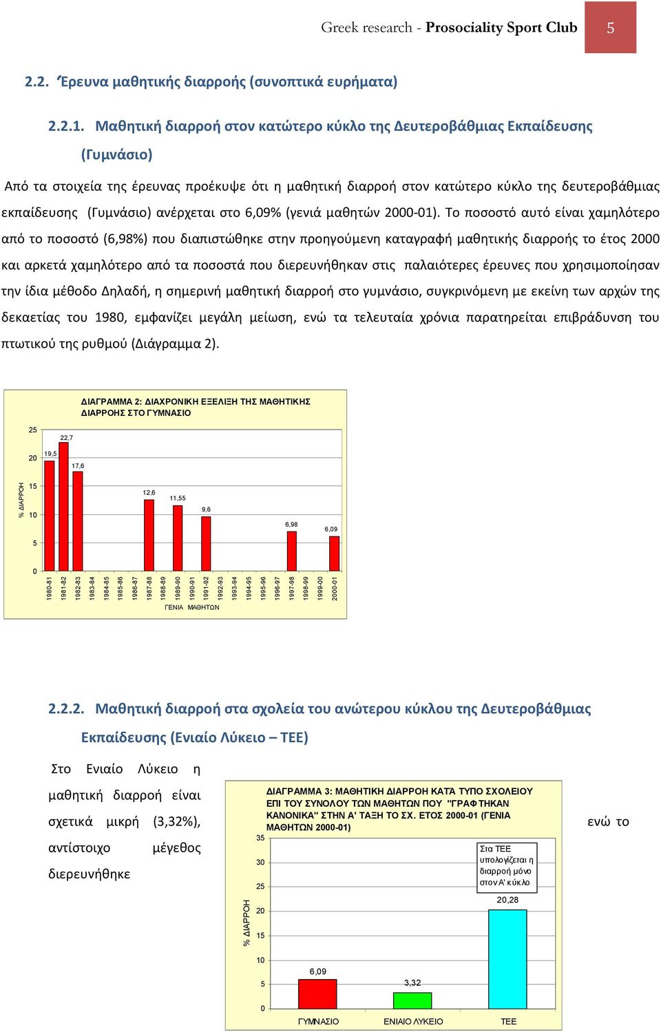 (Γυμνάσιο) ανέρχεται στο 6,09% (γενιά μαθητών 2000-01).