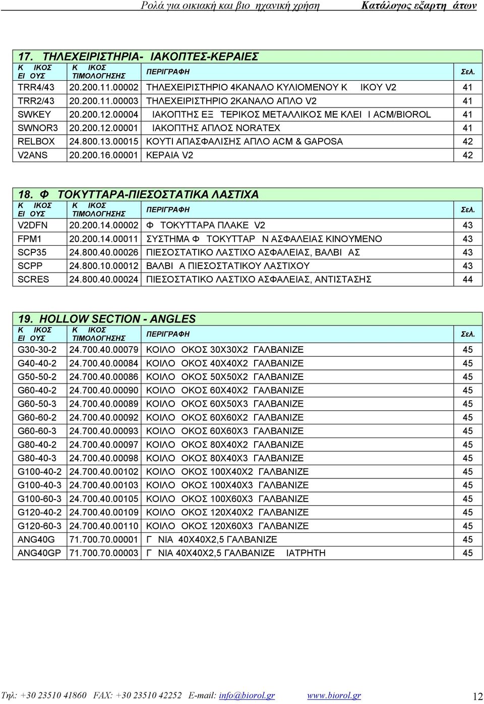 00001 ΚΕΡΑΙΑ V2 42 18. ΦΩΤΟΚΥΤΤΑΡΑ-ΠΙΕΣΟΣΤΑΤΙΚΑ ΛΑΣΤΙΧΑ ΠΕΡΙΓΡΑΦΗ Σελ. ΕΙΔΟΥΣ V2DFN 20.200.14.00002 ΦΩΤΟΚΥΤΤΑΡΑ ΠΛΑΚΕ V2 43 FPM1 20.200.14.00011 ΣΥΣΤΗΜΑ ΦΩΤΟΚΥΤΤΑΡΩΝ ΑΣΦΑΛΕΙΑΣ ΚΙΝΟΥΜΕΝΟ 43 SCP35 24.