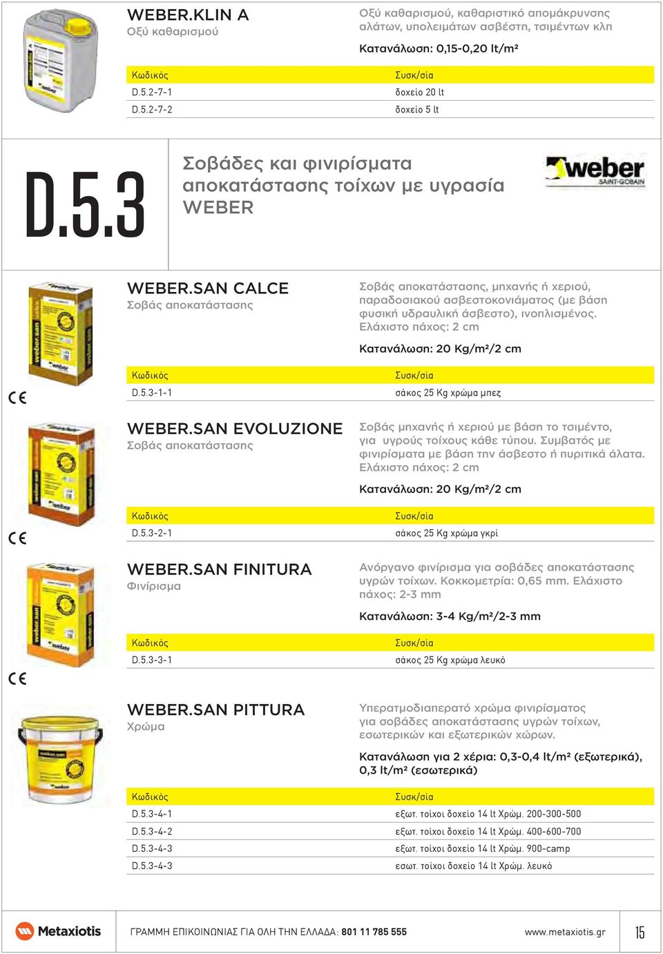 5.3-1-1 σάκος 25 Kg χρώμα μπεζ WEBER.SAN EVOLUZIONE Σοβάς αποκατάστασης Σοβάς μηχανής ή χεριού με βάση το τσιμέντο, για υγρούς τοίχους κάθε τύπου.