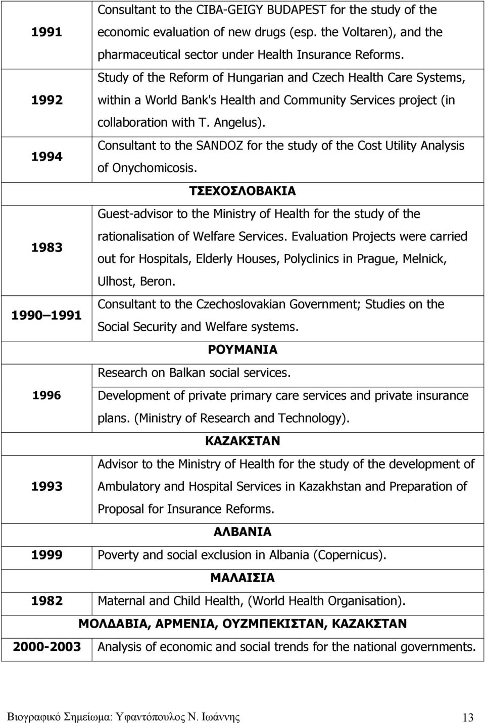 Consultant to the SANDOZ for the study of the Cost Utility Analysis 1994 of Onychomicosis.
