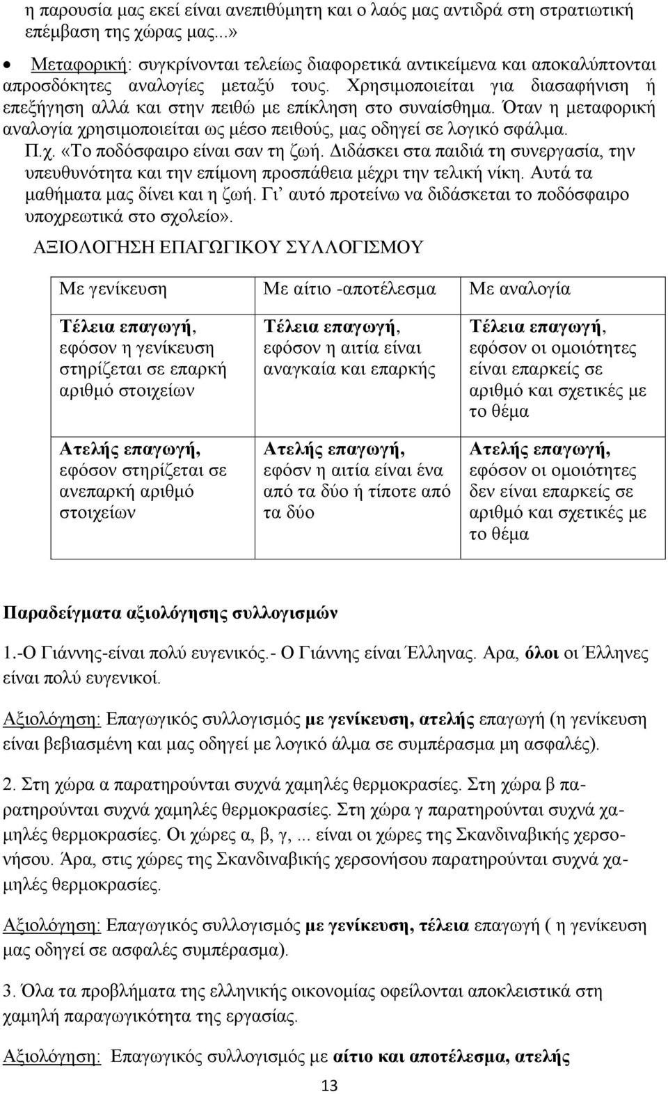 Χρησιμοποιείται για διασαφήνιση ή επεξήγηση αλλά και στην πειθώ με επίκληση στο συναίσθημα. Όταν η μεταφορική αναλογία χρησιμοποιείται ως μέσο πειθούς, μας οδηγεί σε λογικό σφάλμα. Π.χ. «Το ποδόσφαιρο είναι σαν τη ζωή.