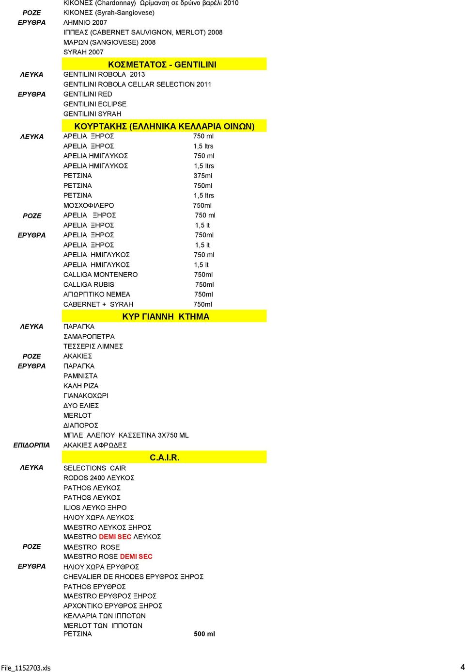 ΡΕΤΣΙΝΑ 375ml ΡΕΤΣΙΝΑ ΡΕΤΣΙΝΑ 1,5 ltrs APELIA ΞΗΡΟΣ APELIA ΞΗΡΟΣ 1,5 lt APELIA ΞΗΡΟΣ APELIA ΞΗΡΟΣ 1,5 lt APELIA ΗΜΙΓΛΥΚΟΣ APELIA ΗΜΙΓΛΥΚΟΣ 1,5 lt CALLIGA MONTENERO CALLIGA RUBIS ΑΓΙΩΡΓΙΤΙΚΟ ΝΕΜΕΑ