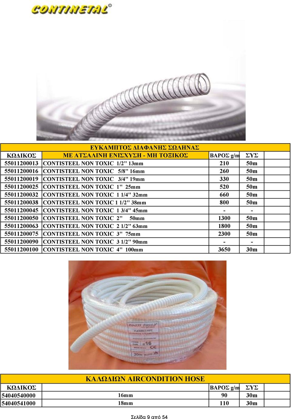 55011200045 CONTISTEEL NON TOXIC 1 3/4" 45mm 55011200050 CONTISTEEL NON TOXIC 2" 50mm 1300 50m 55011200063 CONTISTEEL NON TOXIC 2 1/2" 63mm 1800 50m 55011200075 CONTISTEEL NON TOXIC 3" 75mm