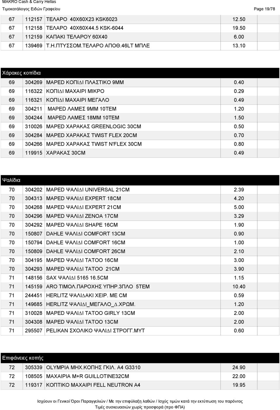 20 69 304244 MAPED ΛΑΜΕΣ 18ΜΜ 10ΤΕΜ 1.50 69 310026 MAPED ΧΑΡΑΚΑΣ GREENLOGIC 30CM 0.50 69 304284 MAPED ΧΑΡΑΚΑΣ TWIST FLEX 20CM 0.70 69 304266 MAPED ΧΑΡΑΚΑΣ TWIST N'FLEX 30CM 0.