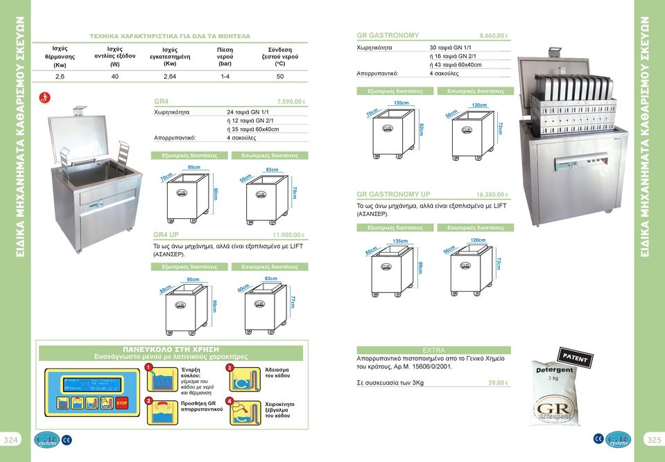 590,00 Χωρητικότητα 120 7 56 72 Εξωτερικές διαστάσεις 135 92 Aπορρυπαντικό: Εσωτερικές διαστάσεις m 0c 24 ταψιά GN 1/1 ή 12 ταψιά GN 2/1 ή 35 ταψιά 60x40 4 σακούλες Εσωτερικές διαστάσεις 95 83 70 56