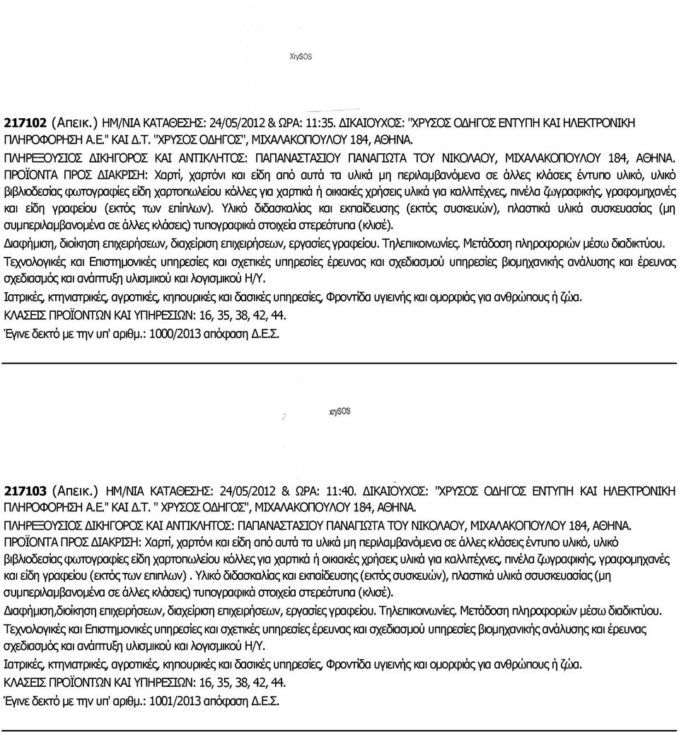 ΠΡΟΪΟΝΤΑ ΠΡΟΣ ΙΑΚΡΙΣΗ: Χαρτί, χαρτόνι και είδη από αυτά τα υλικά µη περιλαµβανόµενα σε άλλες κλάσεις έντυπο υλικό, υλικό βιβλιοδεσίας φωτογραφίες είδη χαρτοπωλείου κόλλες για χαρτικά ή οικιακές