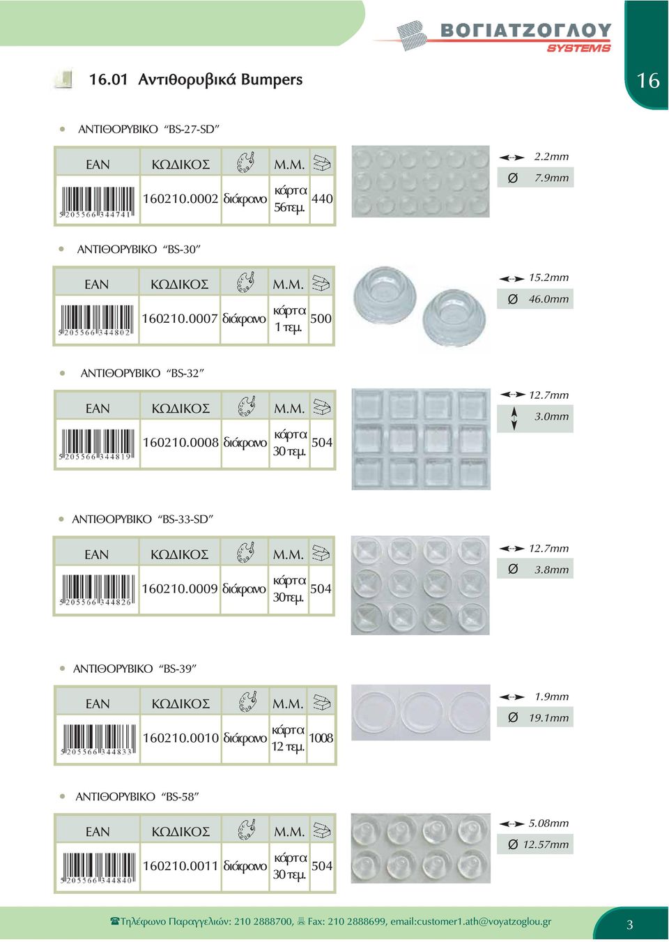 0mm ANTΙΘΟΡΥΒΙΚΟ ΒS-33-SD 020.0009 διάφανο κάρτα 30τεμ. 504 2.7mm 3.8mm ANTΙΘΟΡΥΒΙΚΟ ΒS-39 020.000 διάφανο κάρτα 2 τεμ. 008.