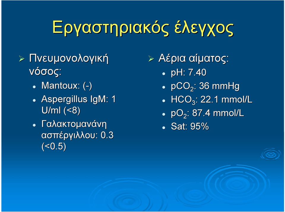 ασπέργιλλου: : 0.3 (<0.5) Αέρια αίματος: ph: 7.