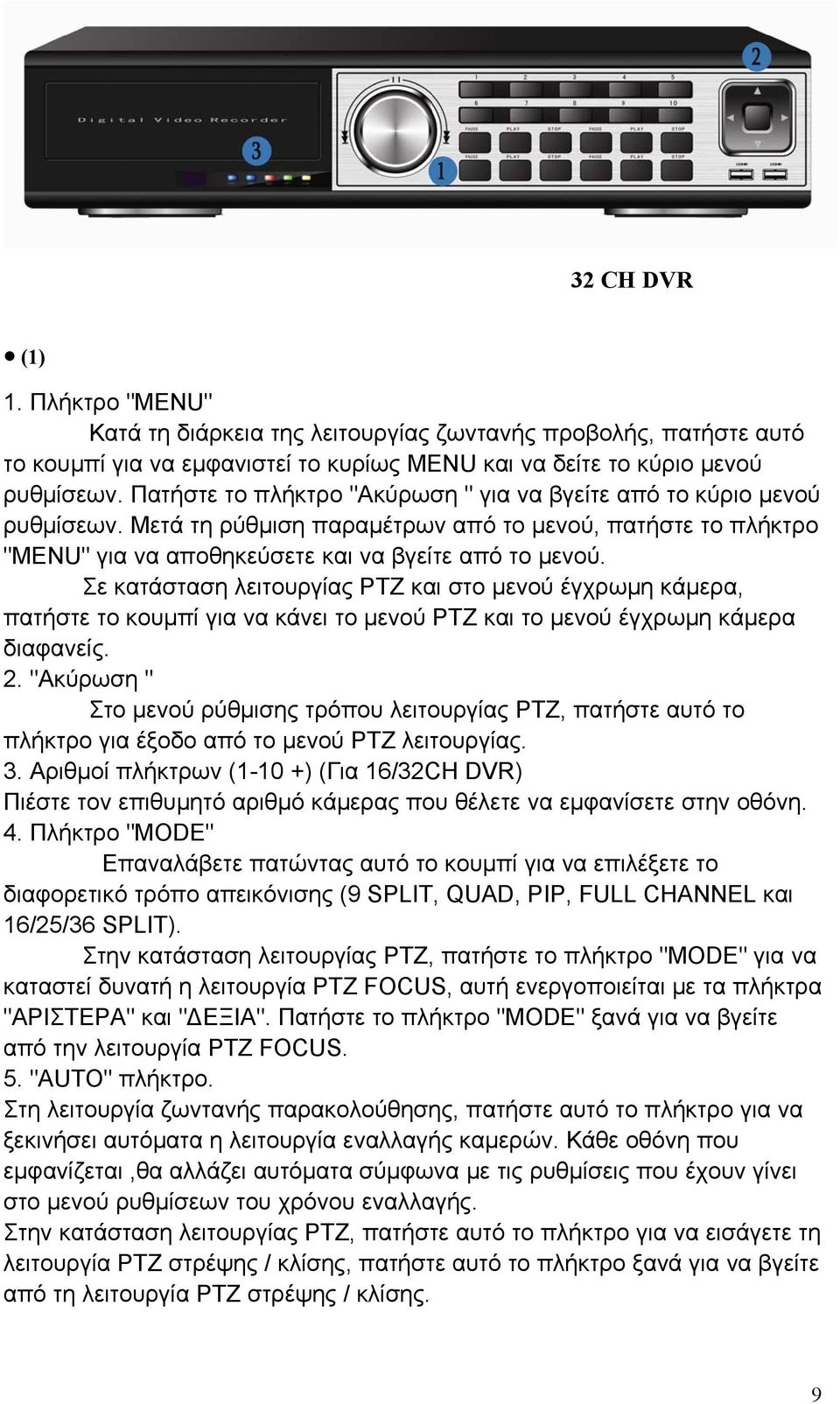 Σε κατάσταση λειτουργίας PTZ και στο μενού έγχρωμη κάμερα, πατήστε το κουμπί για να κάνει το μενού PTZ και το μενού έγχρωμη κάμερα διαφανείς. 2.