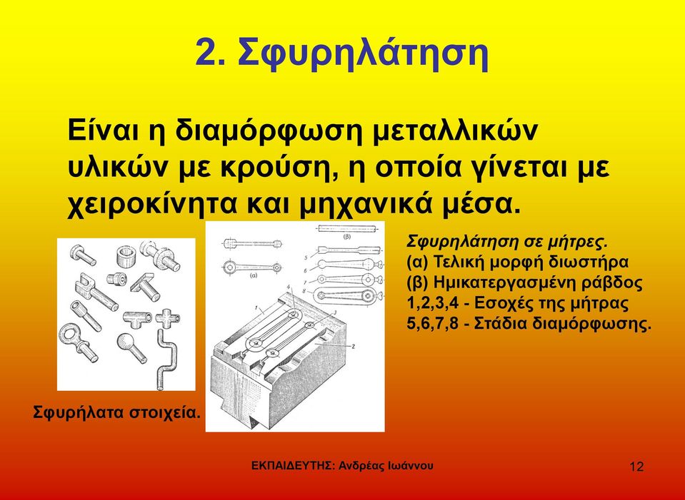 (α) Τελική μορφή διωστήρα (β) Ημικατεργασμένη ράβδος 1,2,3,4 - Εσοχές της