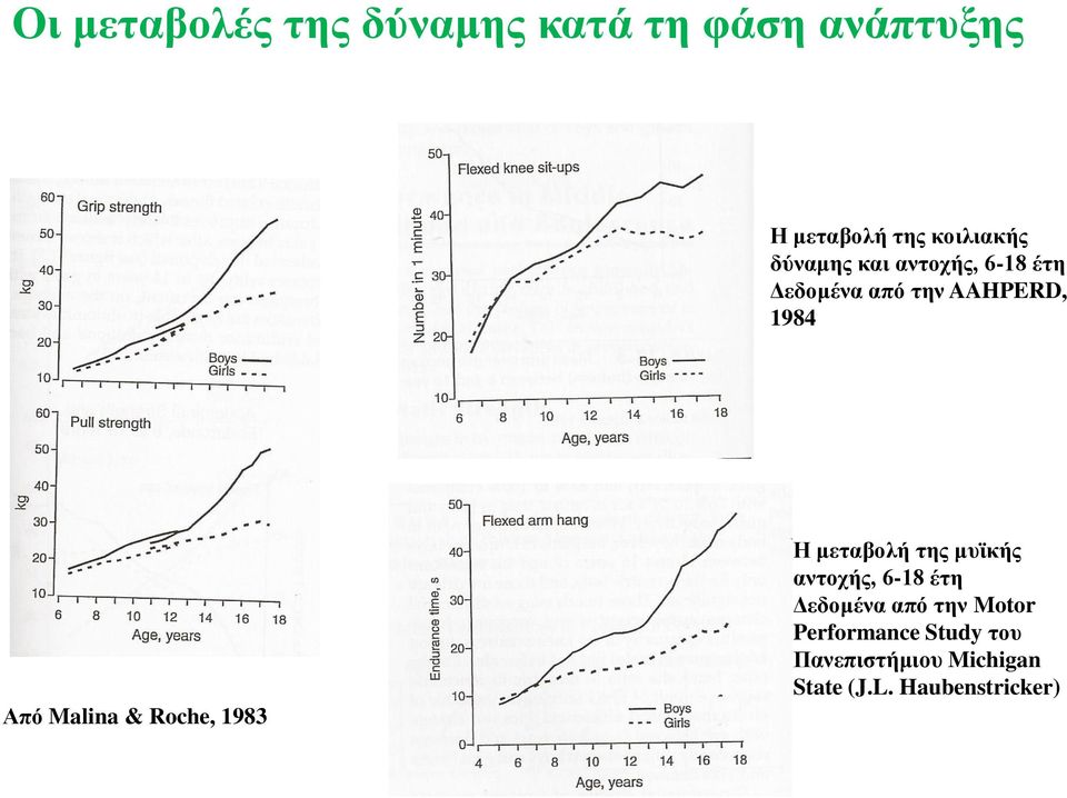 Roche, 1983 Η μεταβολή της μυϊκής αντοχής, 6-18 έτη Δεδομένα από την