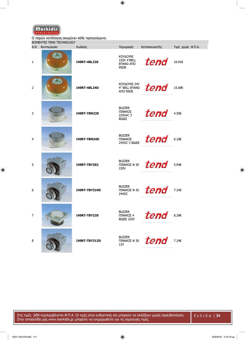 55 4 I49RT-TBN24D BUZZER ΠΙΝΑΝΟΣ 24VDC 3 ΒΙΔΕΣ 6.10 5 I49RT-TBY302 BUZZER ΠΙΝΑΚΟΣ Φ 30 220V 5.